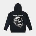 NOIR SAINTS Canada heavyweight black cotton oversized hoodie featuring a bold white skull graphic on the back.