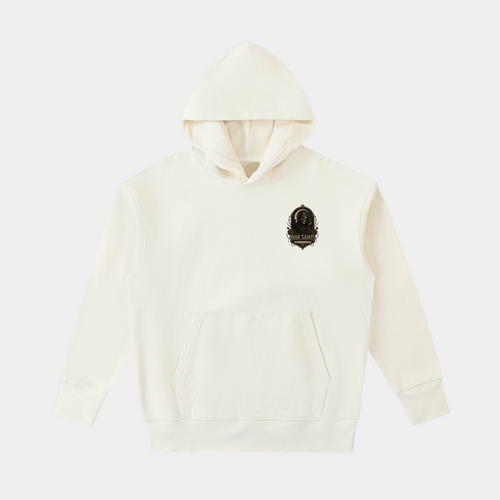 NOIR SAINTS Canada heavyweight off-white cotton hoodie with small chest logo graphic and oversized streetwear fit